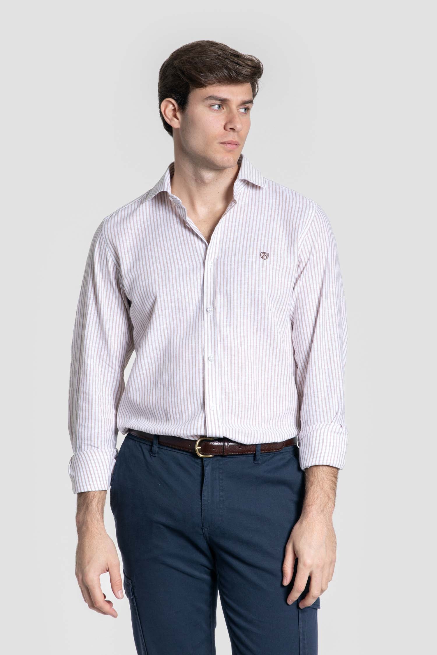Camisa Rayas en Camel
