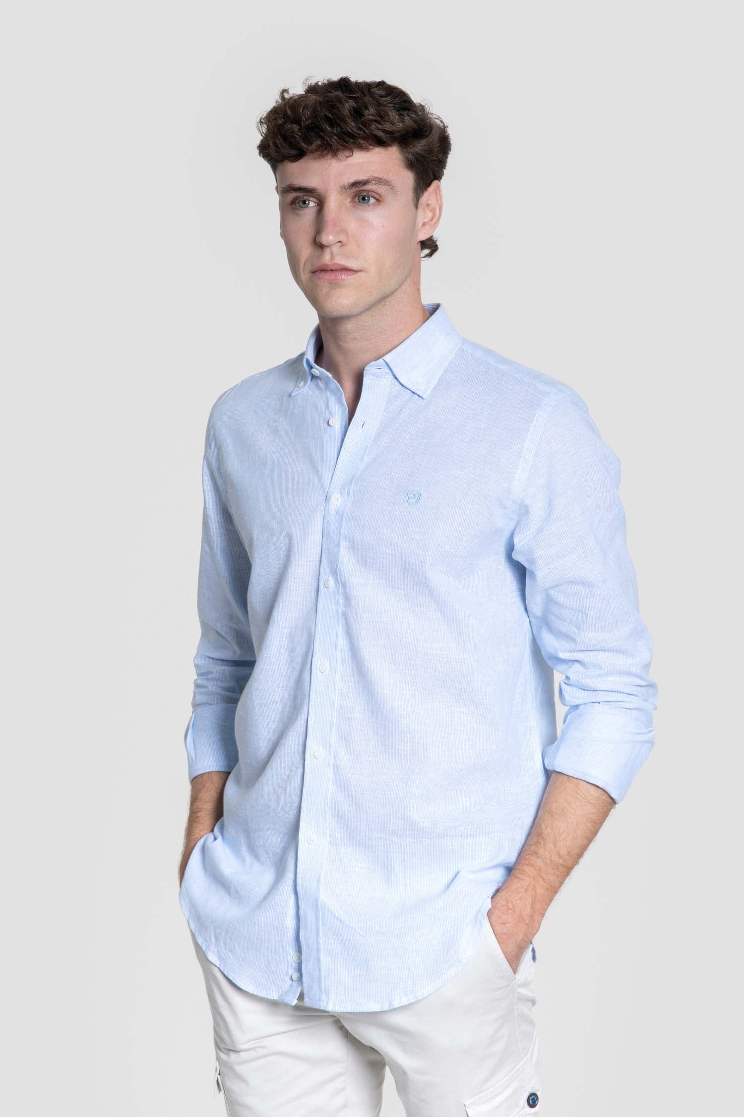 Camisa Patrón Regular Celeste