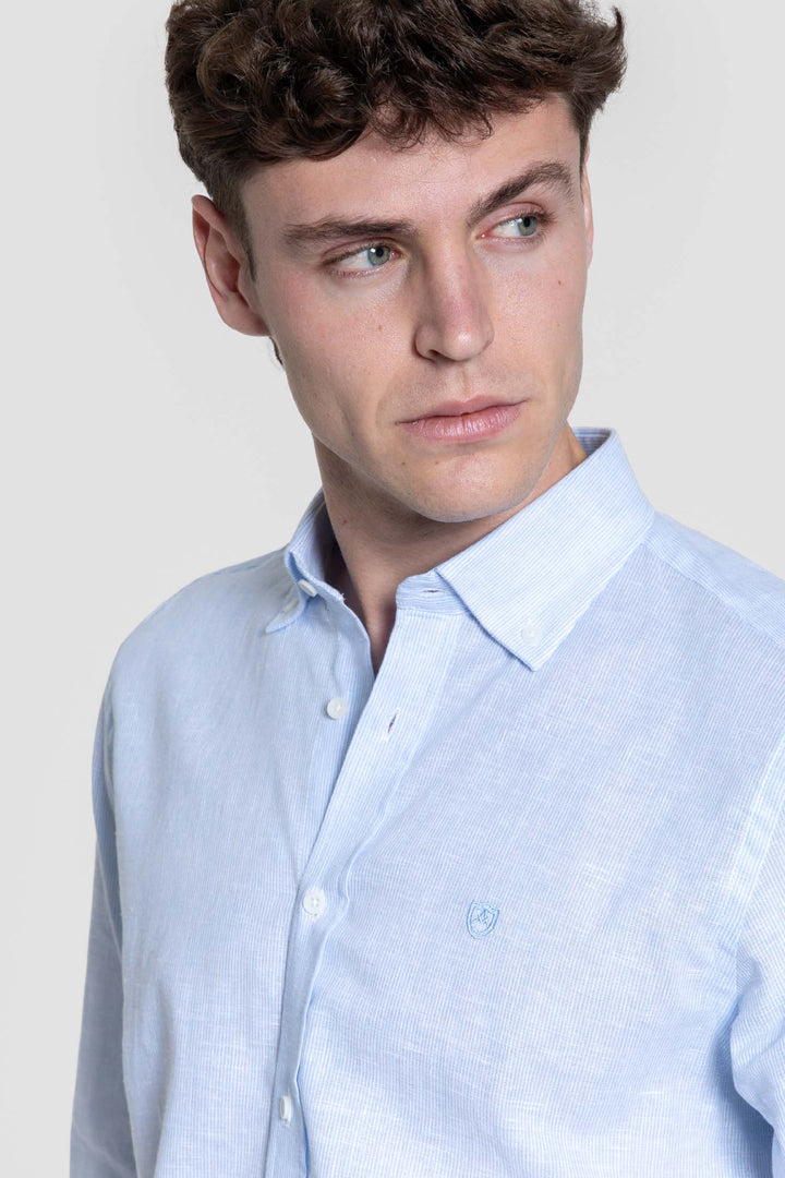 Camisa Patrón Regular Celeste