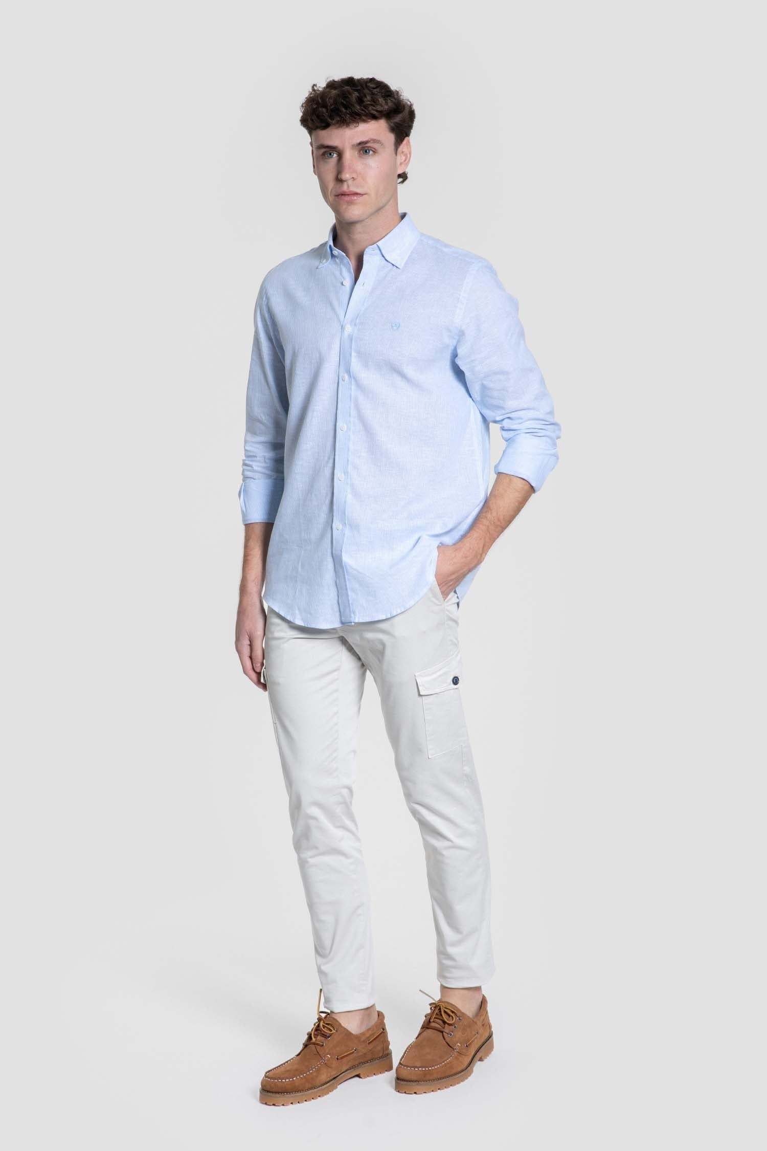 Camisa Patrón Regular Celeste