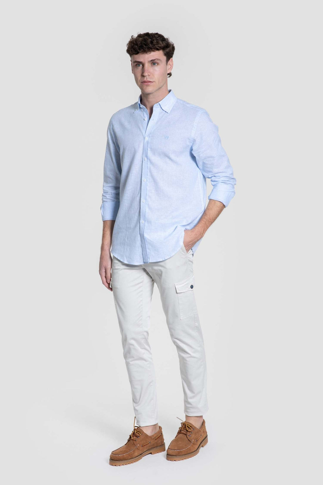 Camisa Patrón Regular Celeste