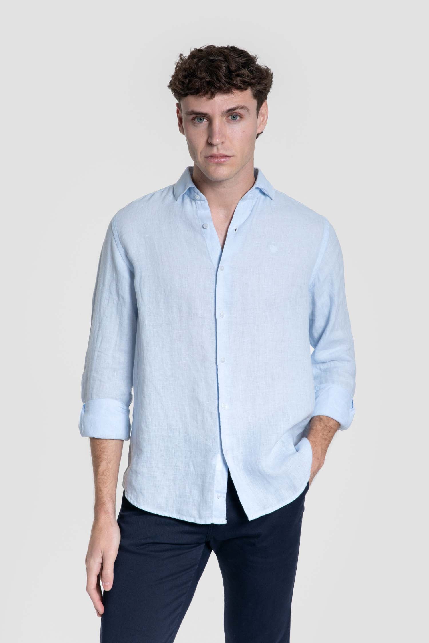 Camisa de Lino Celeste