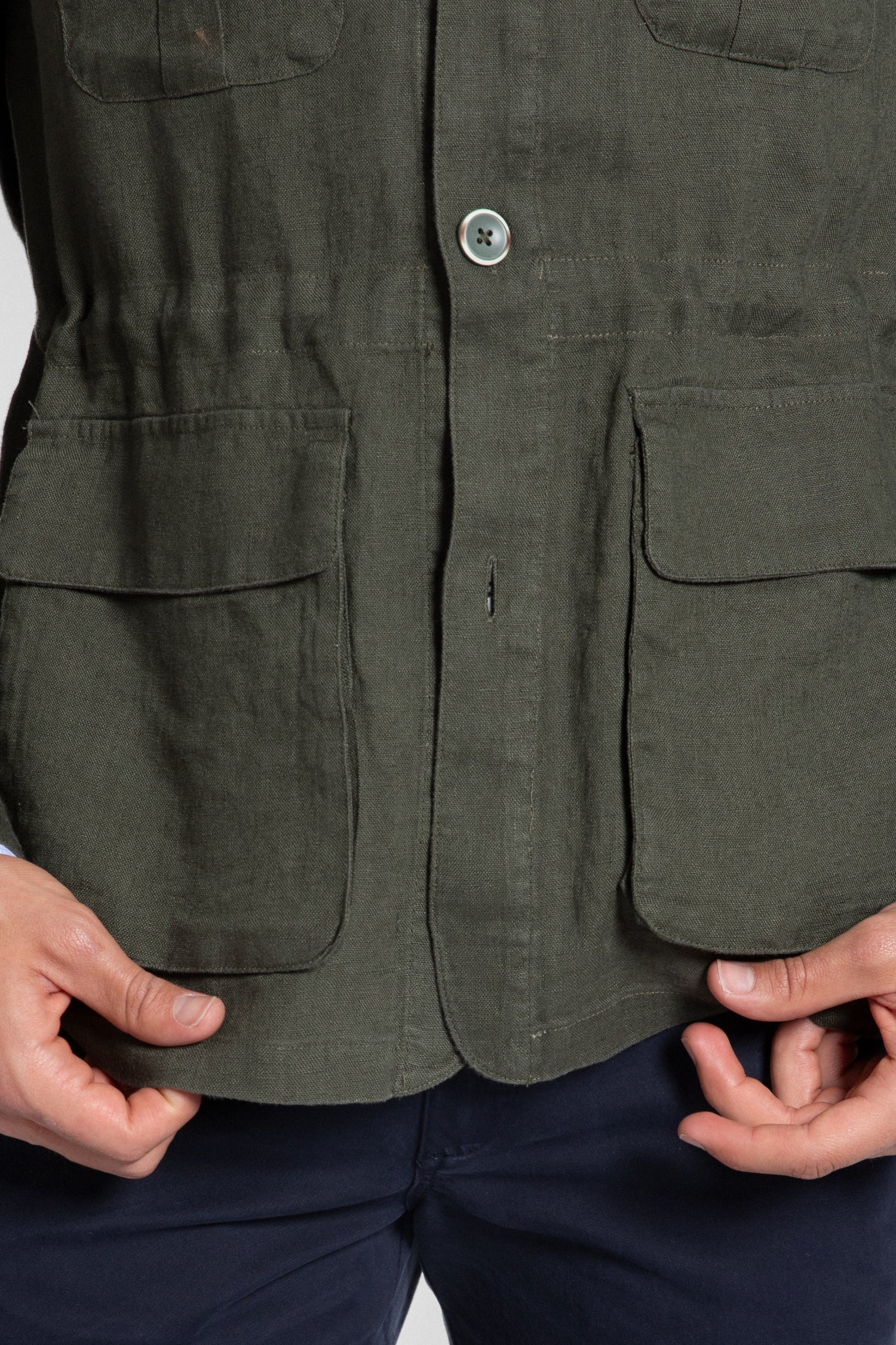 Sobre-Camisa Lino Kaki Multi-bolsillos
