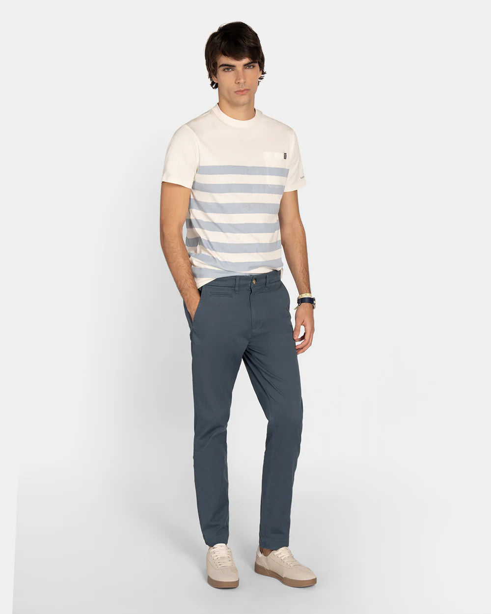 CAMISETA HARPER STRIPE POCKET - CELESTE