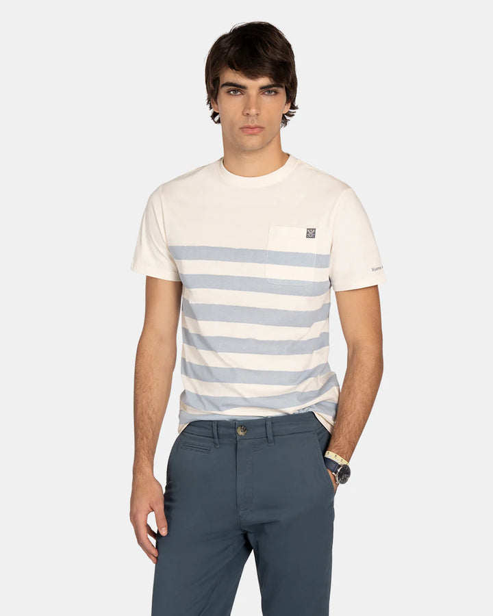 CAMISETA HARPER STRIPE POCKET - CELESTE