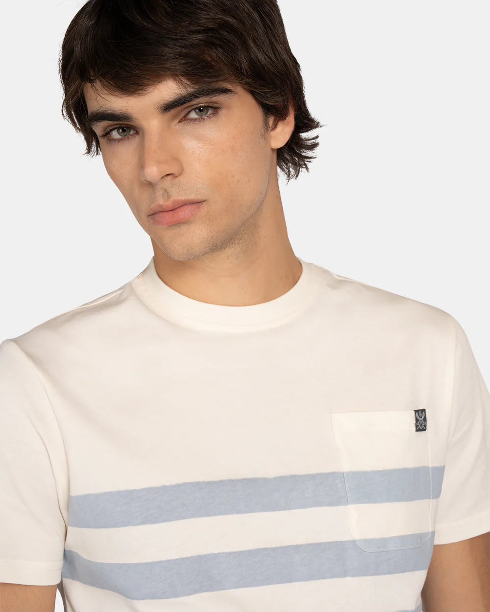 CAMISETA HARPER STRIPE POCKET - CELESTE