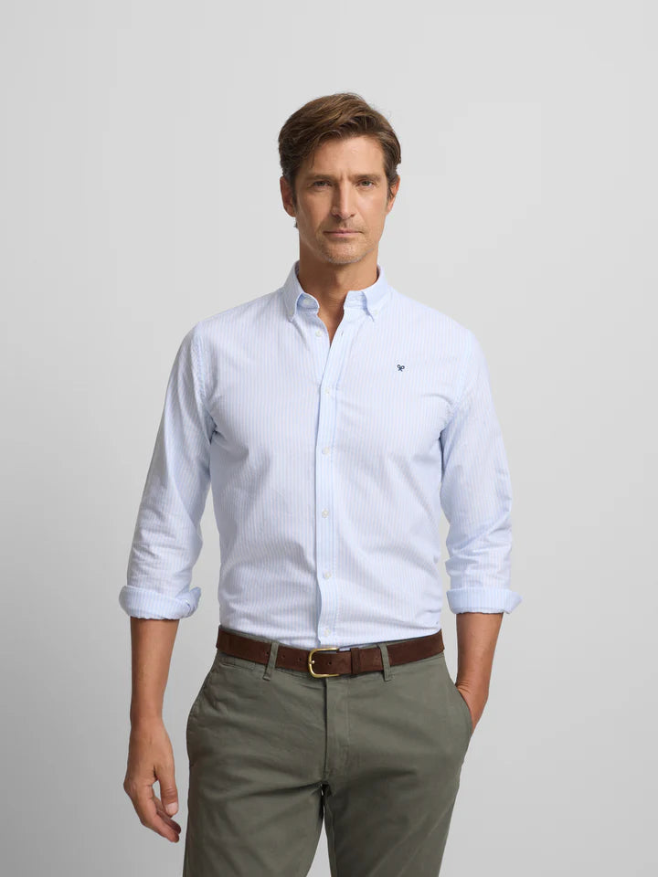 CAMISA SILBON OXFORD RAYAS - CELESTE