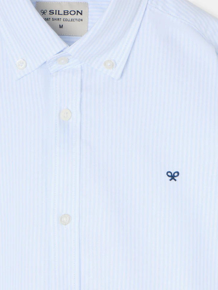 CAMISA SILBON OXFORD RAYAS - CELESTE