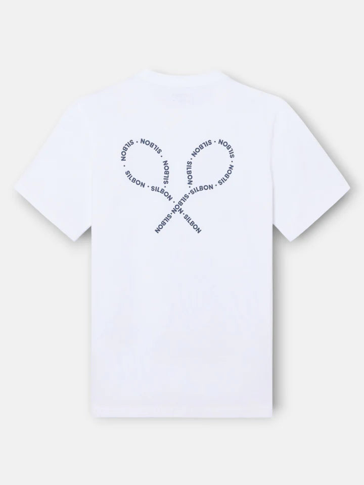 CAMISETA RAQUETAS LETTERING SILBON - BLANCO